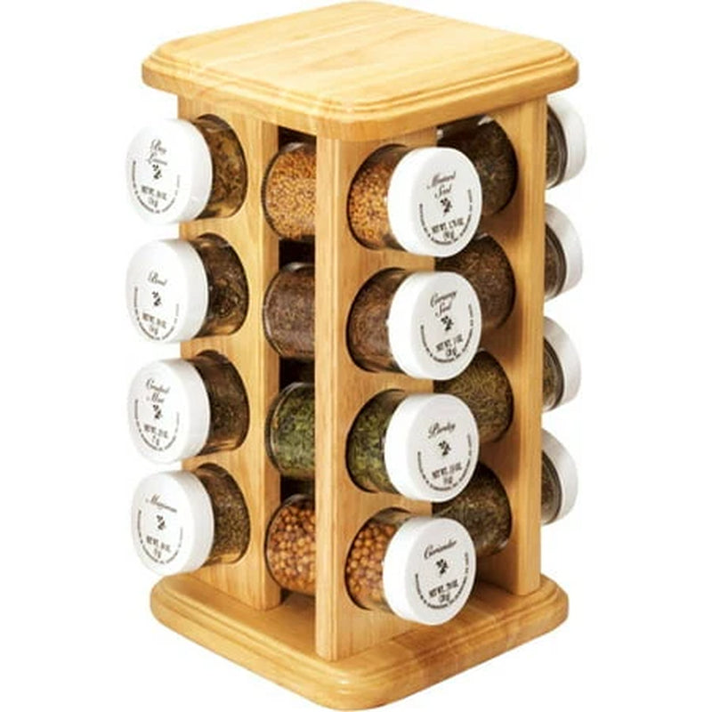 16-Jar Prefilled Beechwood Revolving Spice Rack