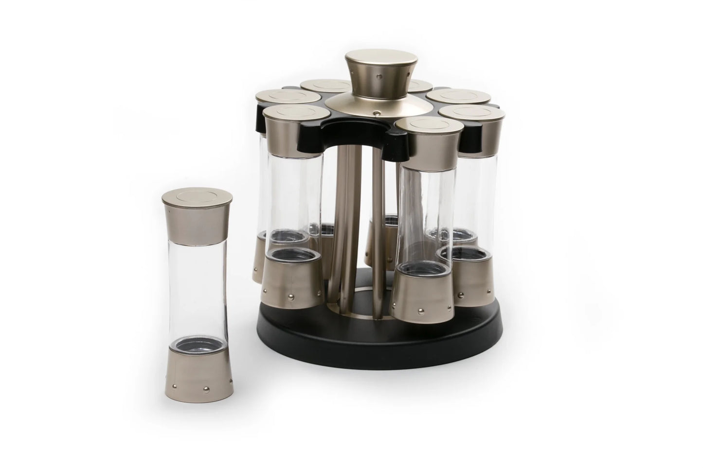 Elite Auto-Measure Spice Carousel Professional Series, 8 Spice Jars, Silver Satin